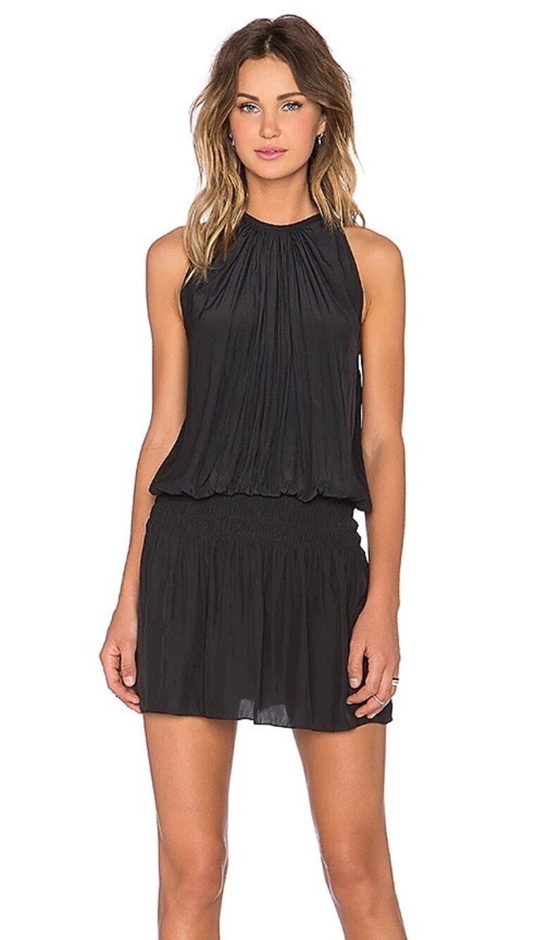 Preppy Ramy Brook Drop Waist Satin High Neck Ruched Waist Paris Mini Dress